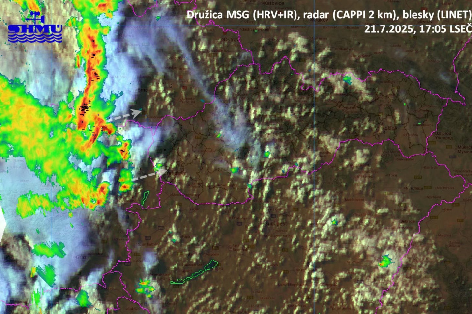 Príchod búrok. | Zdroj: Slovenský hydrometeorologický ústav (SHMÚ)