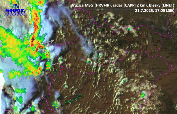 Príchod búrok. | Zdroj: Slovenský hydrometeorologický ústav (SHMÚ)