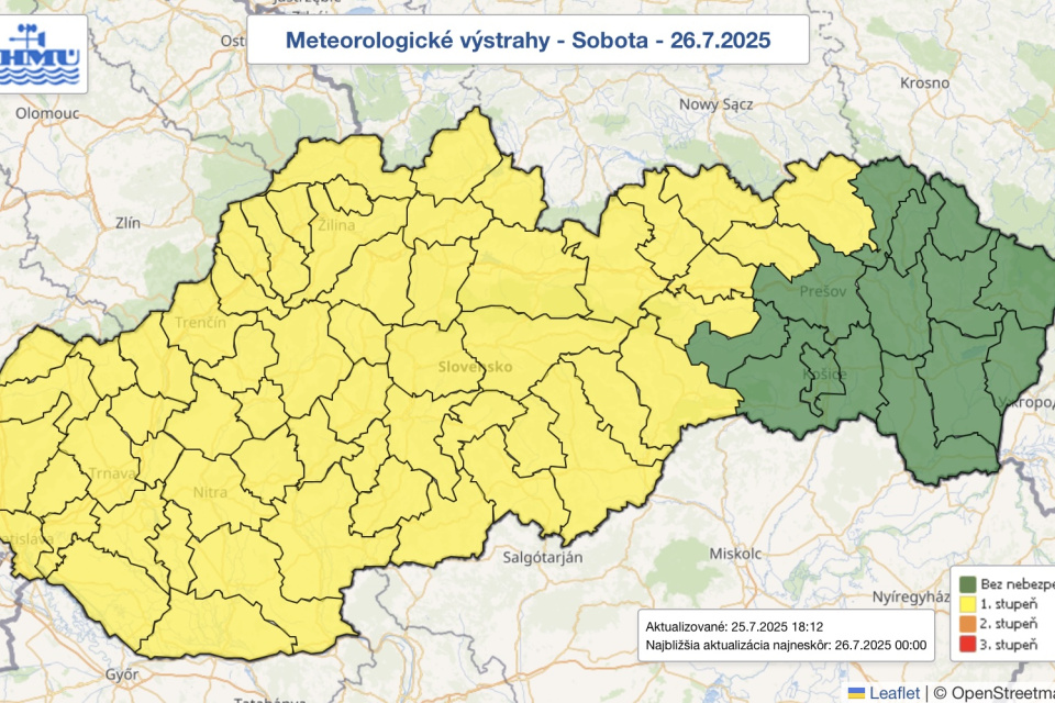 Výstraha SHMÚ pred búrkami. | Zdroj: SHMÚ