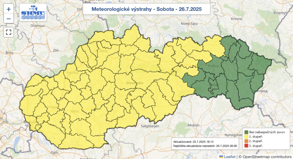Výstraha SHMÚ pred búrkami. | Zdroj: SHMÚ