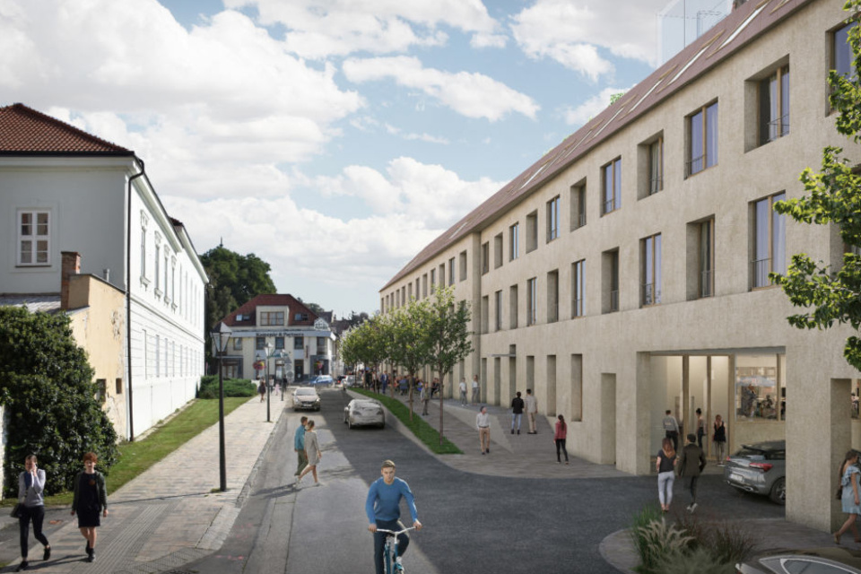 Navrhovaný bytový dom s polyfunkciou na súčasnom parkovisku pri OD Jednota. | Zdroj: Vizualizácia projektu, EIA