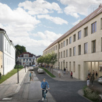 Navrhovaný bytový dom s polyfunkciou na súčasnom parkovisku pri OD Jednota. | Zdroj: Vizualizácia projektu, EIA