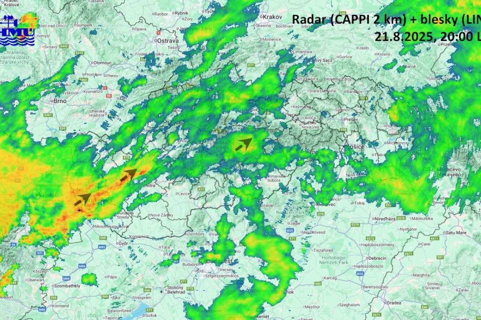 Výdatné a veľmi pomaly postupujúce zrážkové pásmo. | Zdroj: SHMÚ