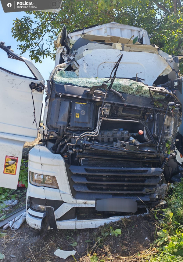 Kabína sa zakliesnila medzi stromami | Foto: Polícia SR -Trnavský kraj