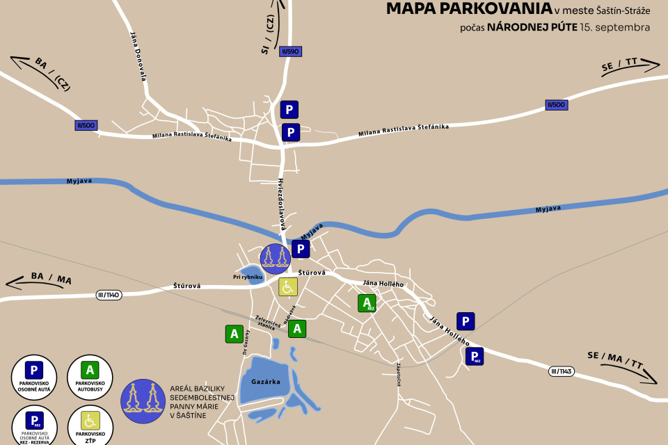 Mapka parkovacích zón počas púte | Zdroj: Bazilika Sedembolestnej Panny Márie 
