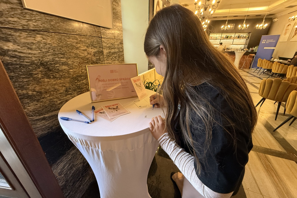 Viete, ako správne vypisovať pohľadnicu? Ak áno, pohľadnice nájdete vo foyer divadla | Foto: Michaela Martišíková, redakcia