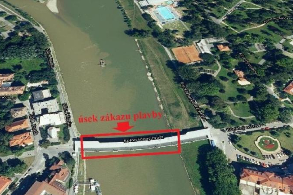 Úsek zákazu plavby | Zdroj: Mesto Piešťany