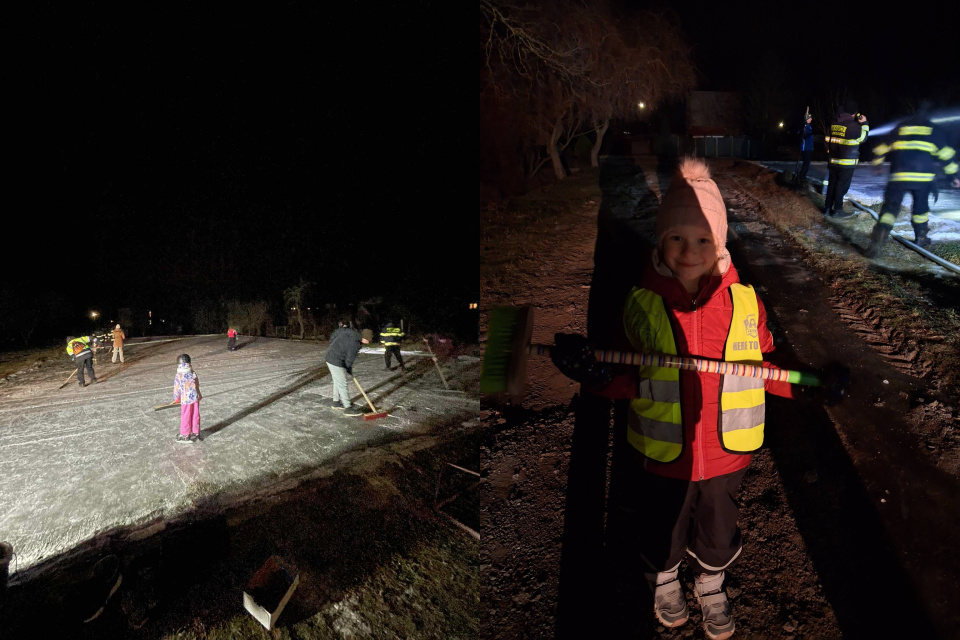 V Radošovciach pomáhajú hasičom pri úprave ľadu aj malí pomocníci | Zdroj: DHZ Radošovce