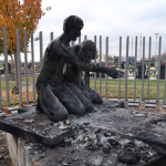 Požiarom poškodený Pamätník nenarodeným deťom. | Foto: TASR - Ondrej Hercegh