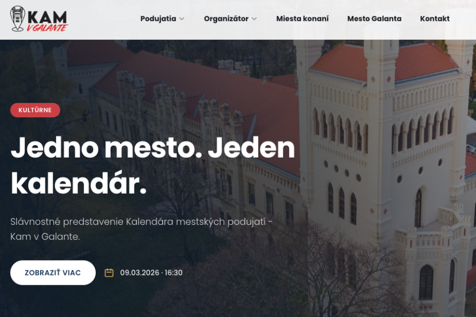 Hlavná stránka webu Kam v Galante. | Zdroj: Kam v Galante