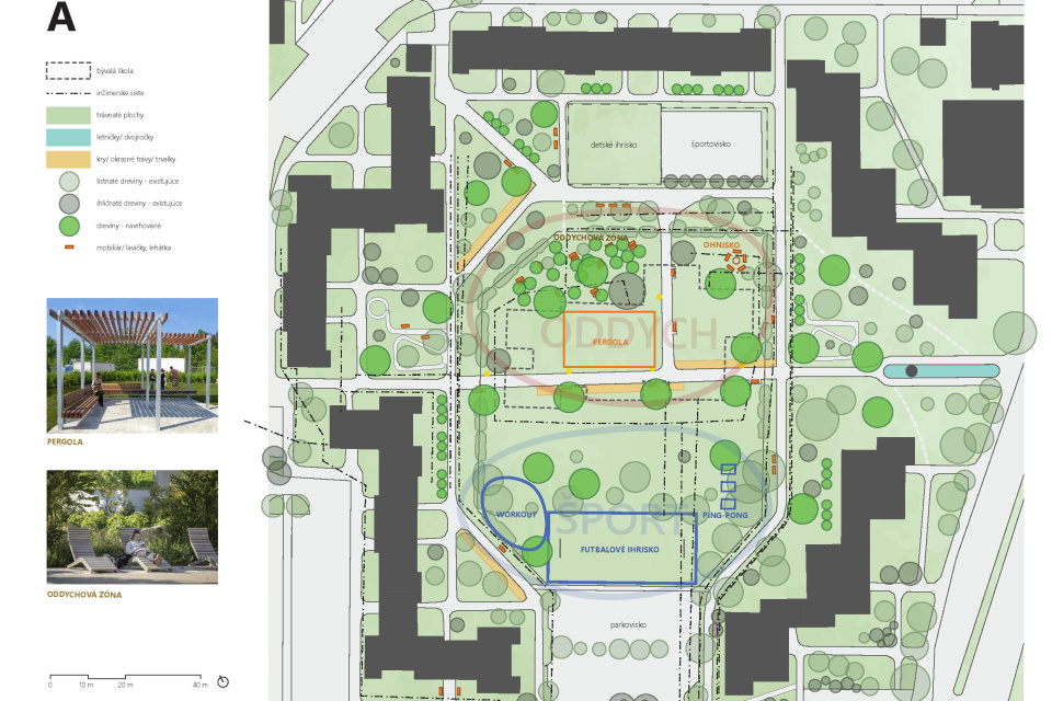 Prvý návrh priestoru počíta s komunitnými akciami a oddychom vonku | Zdroj: mesto Piešťany, TS