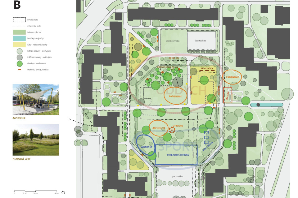 Druhá alternatíva kladie dôraz na ekologické a rekreačné prvky, uprednosťuje oddych medzi zeleňou | Zdroj: mesto Piešťany, TS