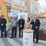 Otvorenia cyklotrás sa zúčastnil primátor mesta, projektová manažérka, prevádzkovateľ Senica BAJK a zástupca firmy COLAS Slovakia | Zdroj: TS mesta Senica 
