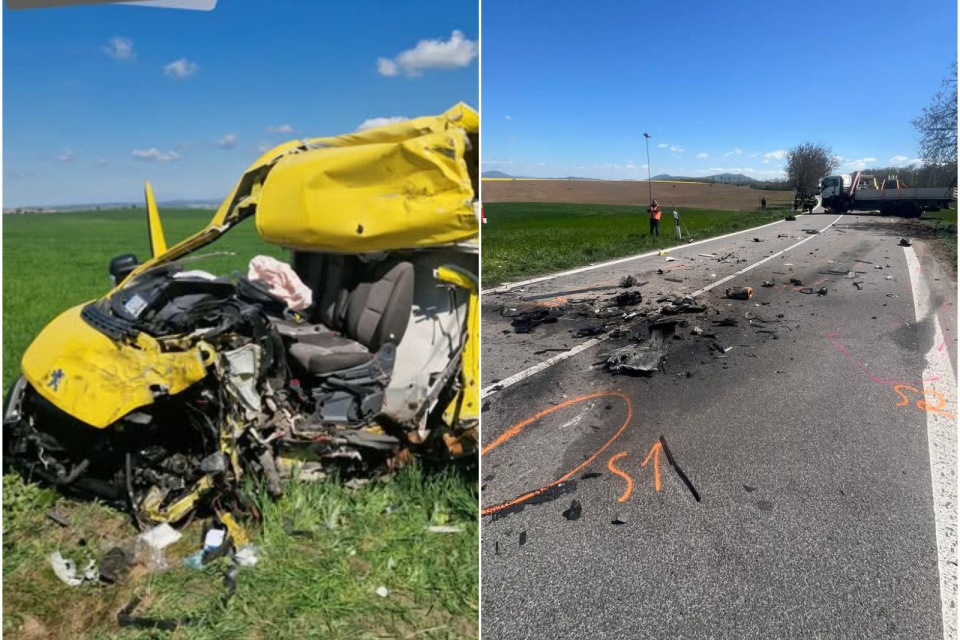Po zrážke dodávky a nákladiaka cestu zavreli. | Foto: Polícia Nitriansky kraj, Martin Pizzamen, Dopravný servis okresu Hlohovec
