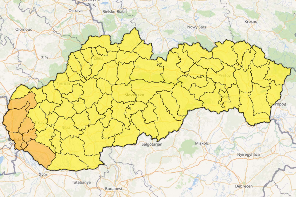 Výstraha 2. stupňa pred poľadovicou (oranžová). | Zdroj: SHMÚ