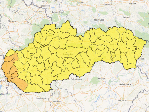 Výstraha 2. stupňa pred poľadovicou (oranžová). | Zdroj: SHMÚ