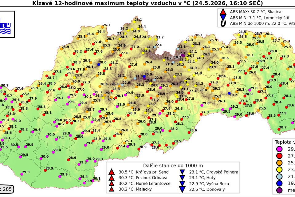 Mapa teplôt. | Zdroj: SHMÚ