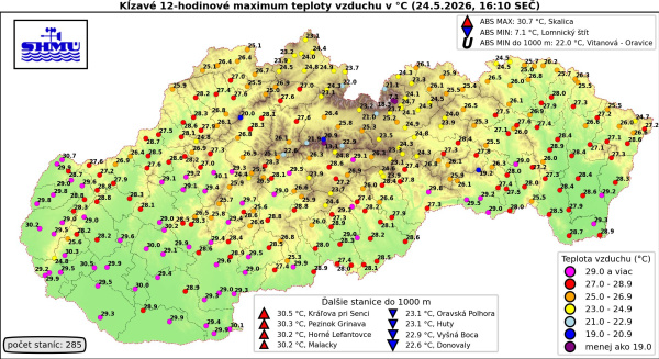 Mapa teplôt. | Zdroj: SHMÚ