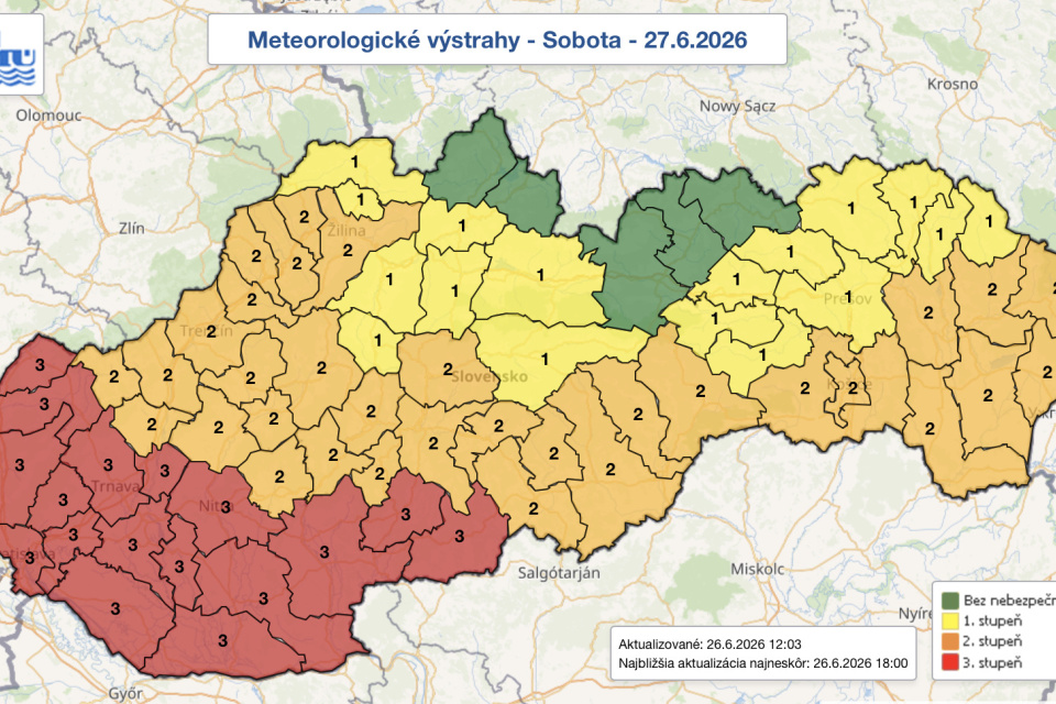 Západné Slovensko zasiahnu výstrahy druhého a tretieho stupňa | Zdroj: SHMÚ