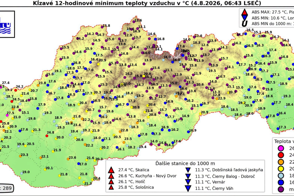 Mapa teplôt na Slovensku | Zdroj: SHMÚ