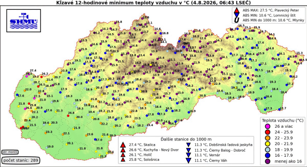 Mapa teplôt na Slovensku | Zdroj: SHMÚ