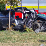 Takto skončilo Audi A6 po nehode v Topoľníkoch. Stav posádky známy nie je. | Foto: Szabolcs Androvics, Nagyszombati Kerület Útinform