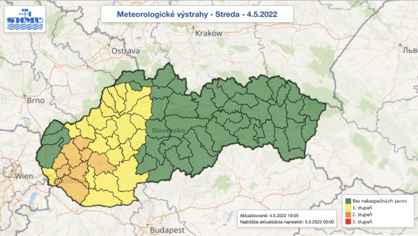 Aktuálne meteo-výstrahy SHMÚ. | Zdroj: SHMÚ