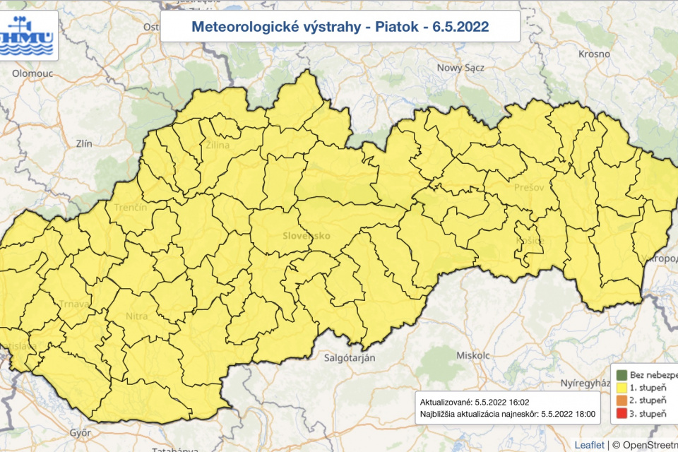 SHMÚ vydal výstrahu 1. stupňa pred búrkami na celom území Slovenska. | Zdroj: SHMÚ