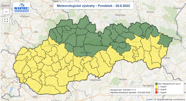 Pondelkové meteo-výstrahy. | Zdroj: SHMÚ