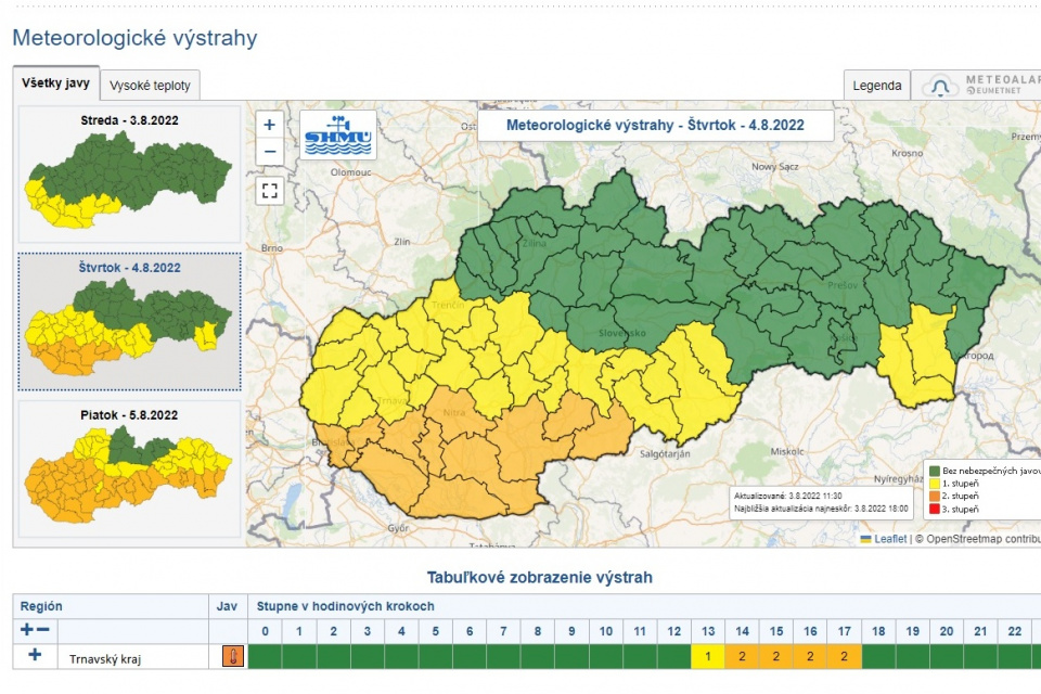 Mapa výstrah na štvrtok. l Zdroj: SHMU