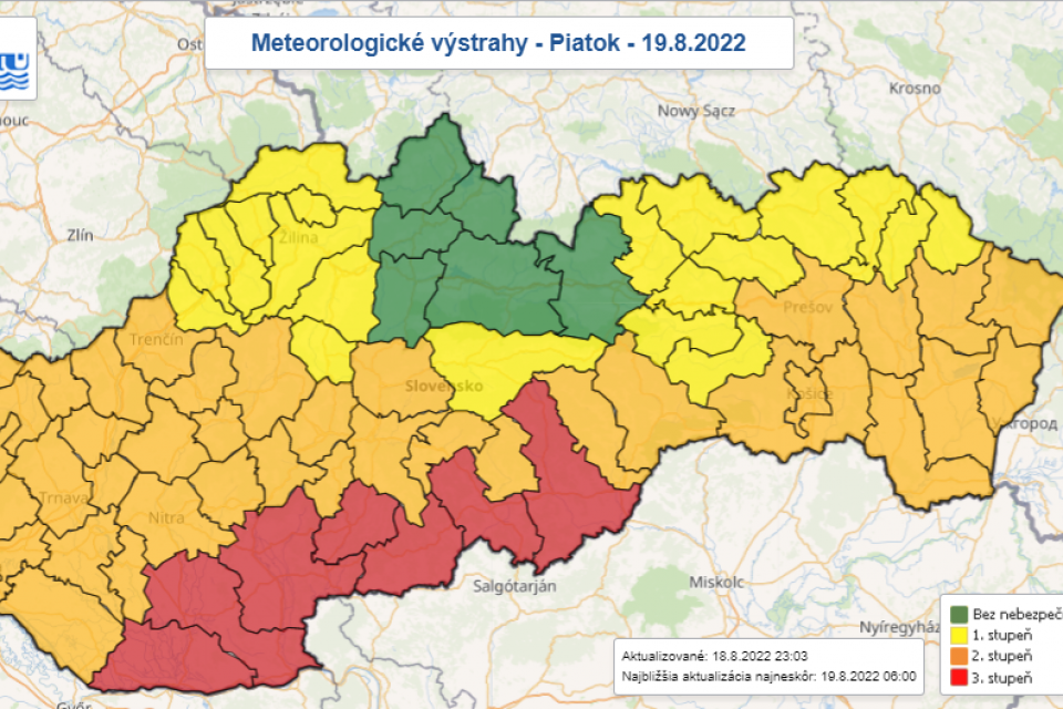 Meteorologické výstrahy 19.8. | Zdroj: SHMÚ
