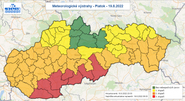 Meteorologické výstrahy 19.8. | Zdroj: SHMÚ