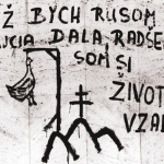 Nápis v centre Trnavy v roku 1968.
