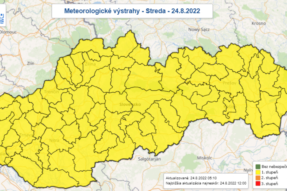 Meteorologické výstrahy 24.8 | Zdroj: SHMÚ.