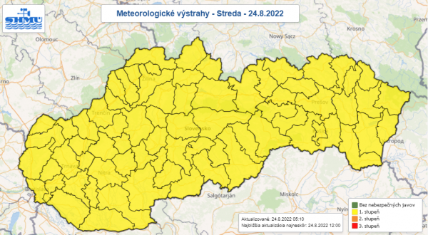 Meteorologické výstrahy 24.8 | Zdroj: SHMÚ.