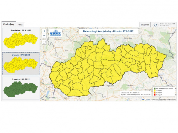 Mapka výstrah | Zdroj: SHMÚ