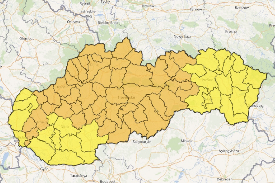 Výstraha 2. stupňa pred poľadovicou (oranžová). | Zdroj: SHMÚ