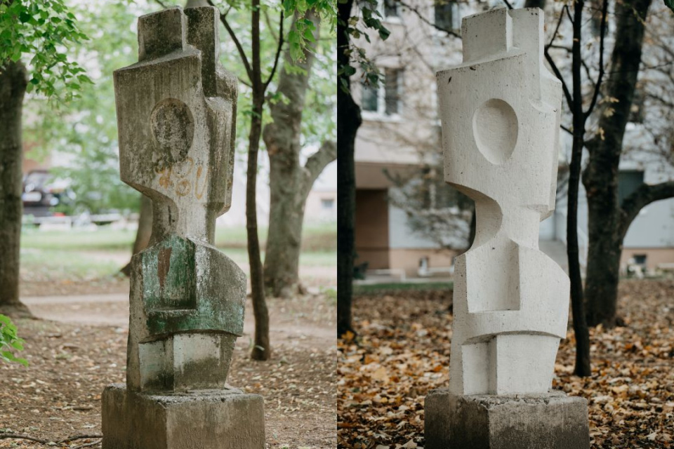 Čutekova socha Dvaja pred a po reštaurovaní | Zdroj: Zaži v Trnave