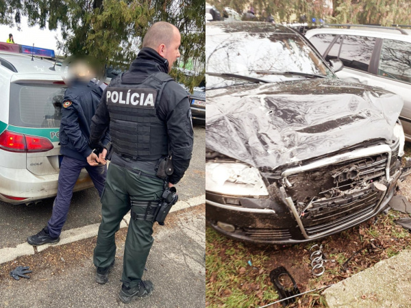 Cestný pirát a to čo ostalo z jeho auta. | Foto: KRPZ Trnava, fb