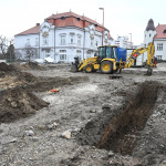 Na snímke archeológické vykopávky na rekonštruovanom Námestí SNP v Trnave v pondelok 20. februára 2023. | Foto: TASR - Lukáš Grinaj 