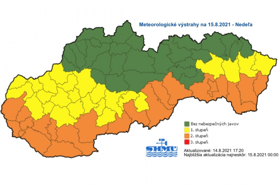 Mapa výstrah SHMÚ | Zdroj: shmu.sk