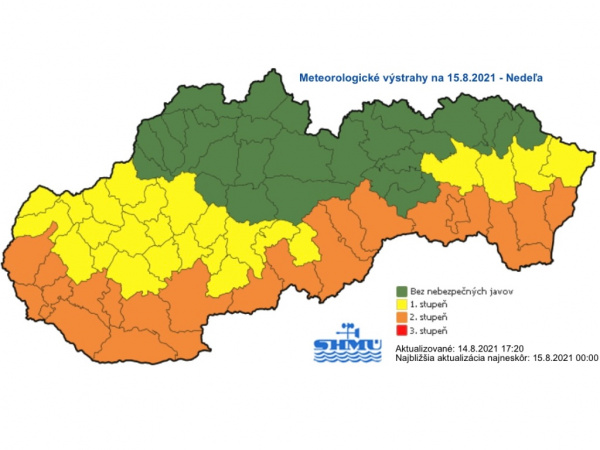 Mapa výstrah SHMÚ | Zdroj: shmu.sk