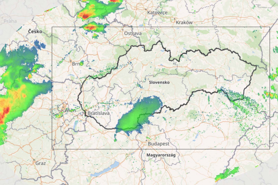 Radarový snímok SHMÚ 12. júla 2023 19.30 h. | Reprofoto: Trnavské rádio