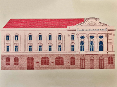 Risografika s vyobrazením budovy divadla od výtvarníka Filipa Horníka. | Reprofoto: Trnavské rádio