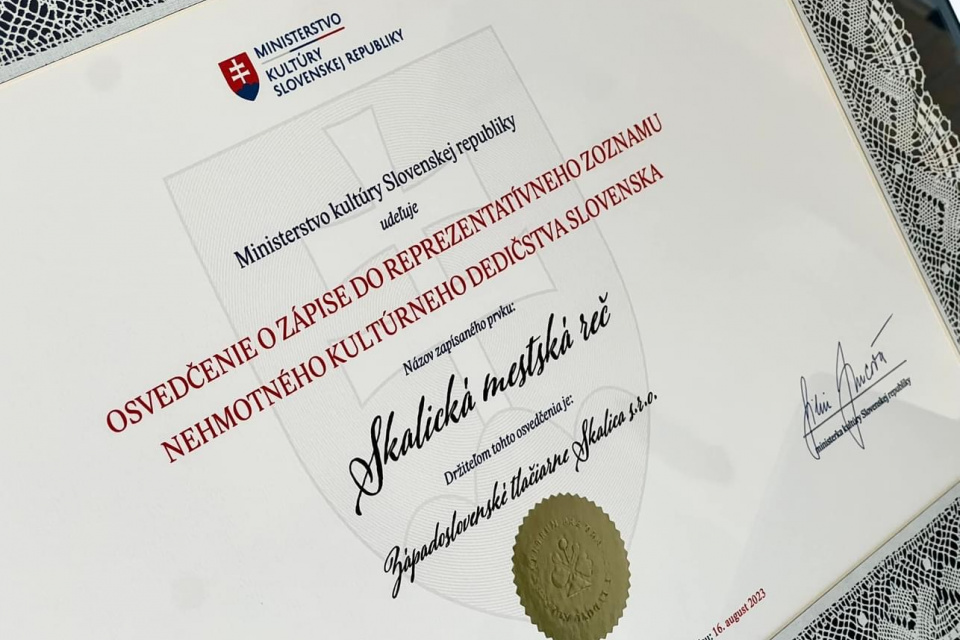 Osvedčenie Ministerstva Kultúry. | Zdroj: Želmíra Macháčková