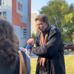 Adrián Kobetič počas slávnostného uvedenia diela Konštrukcia | Foto: redakcia