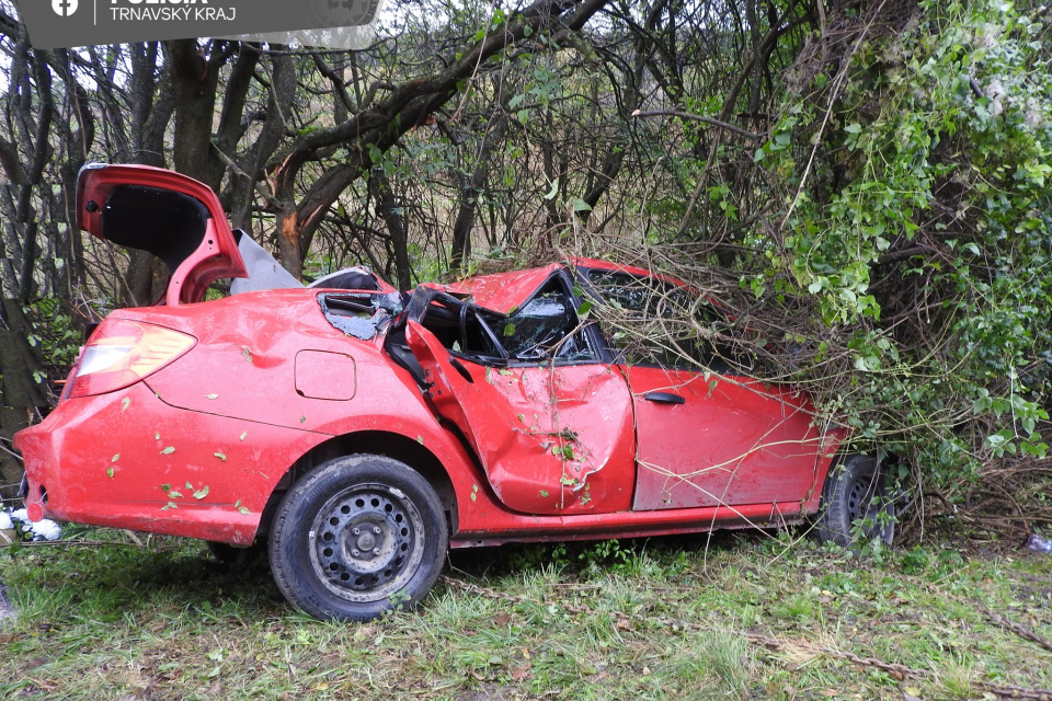 Auto skončilo mimo cesty | Zdroj: Polícia SR - Trnavský kraj