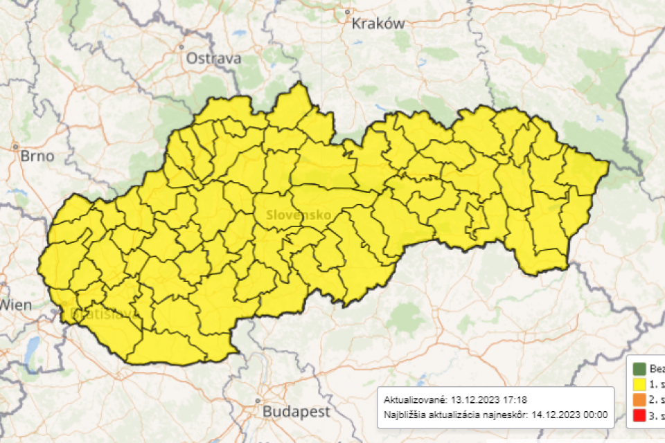 Aktuálna mapa výstrah | Zdroj: SHMÚ