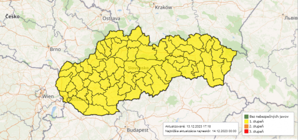 Aktuálna mapa výstrah | Zdroj: SHMÚ