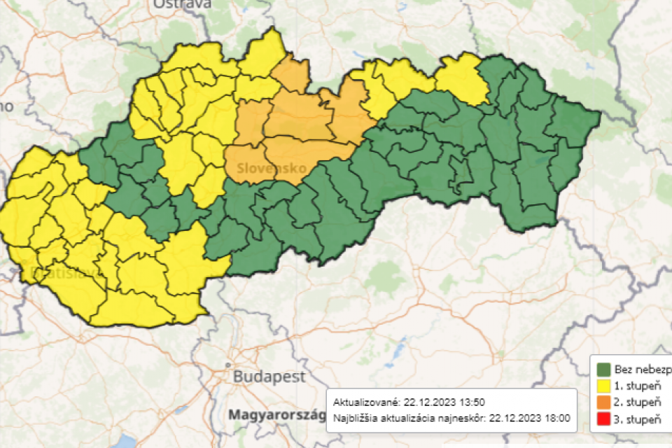 Aktuálna mapa výstrah pred vetrom | Zdroj: SHMÚ